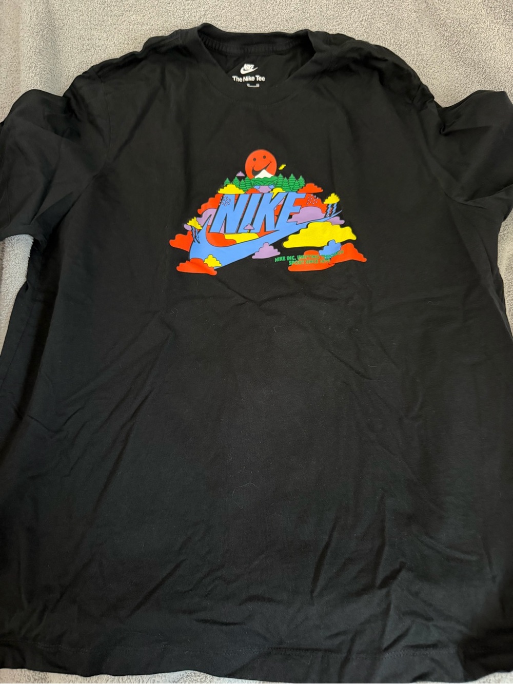 Nike Black Graphic Logo Tee with Vibrant Multi-Color Design mens xl